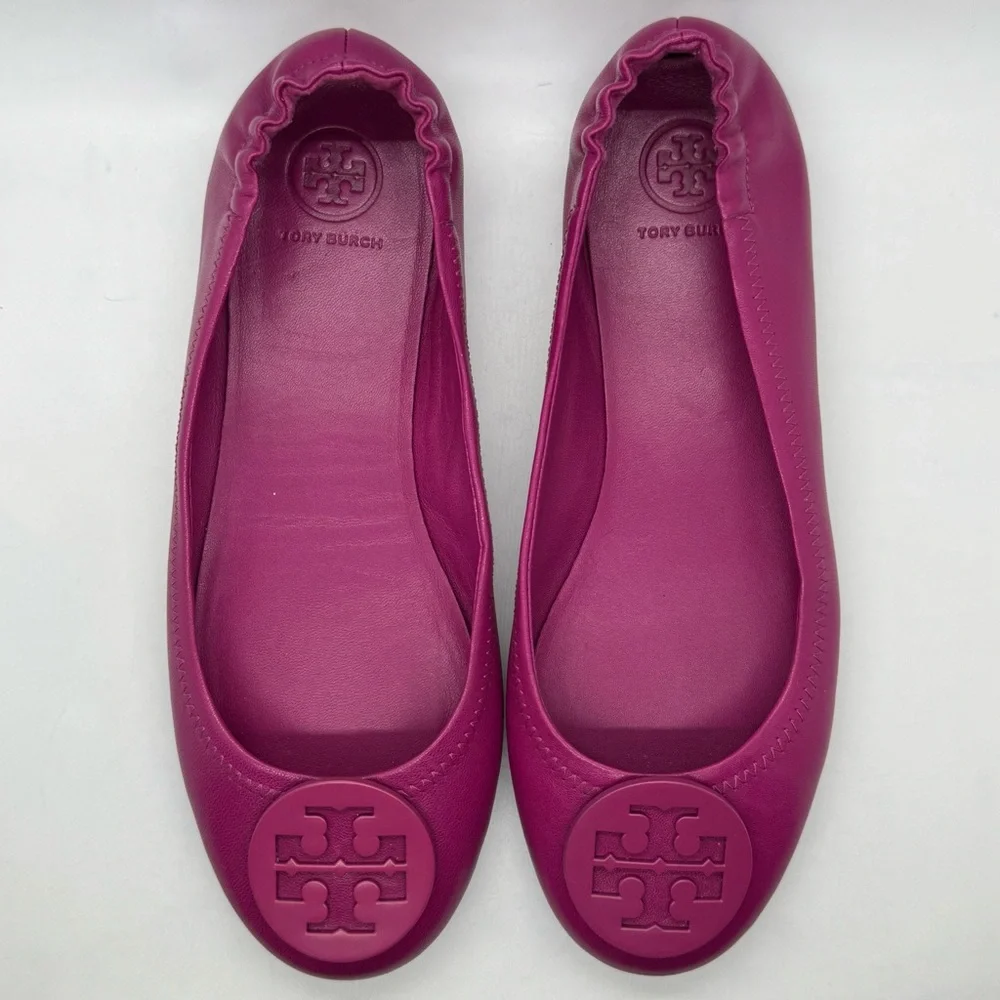Tory Burch Minnie Reva Travel Ballet Flats Shoes in Magenta Pink Size 7.5 - Picture 4 of 12